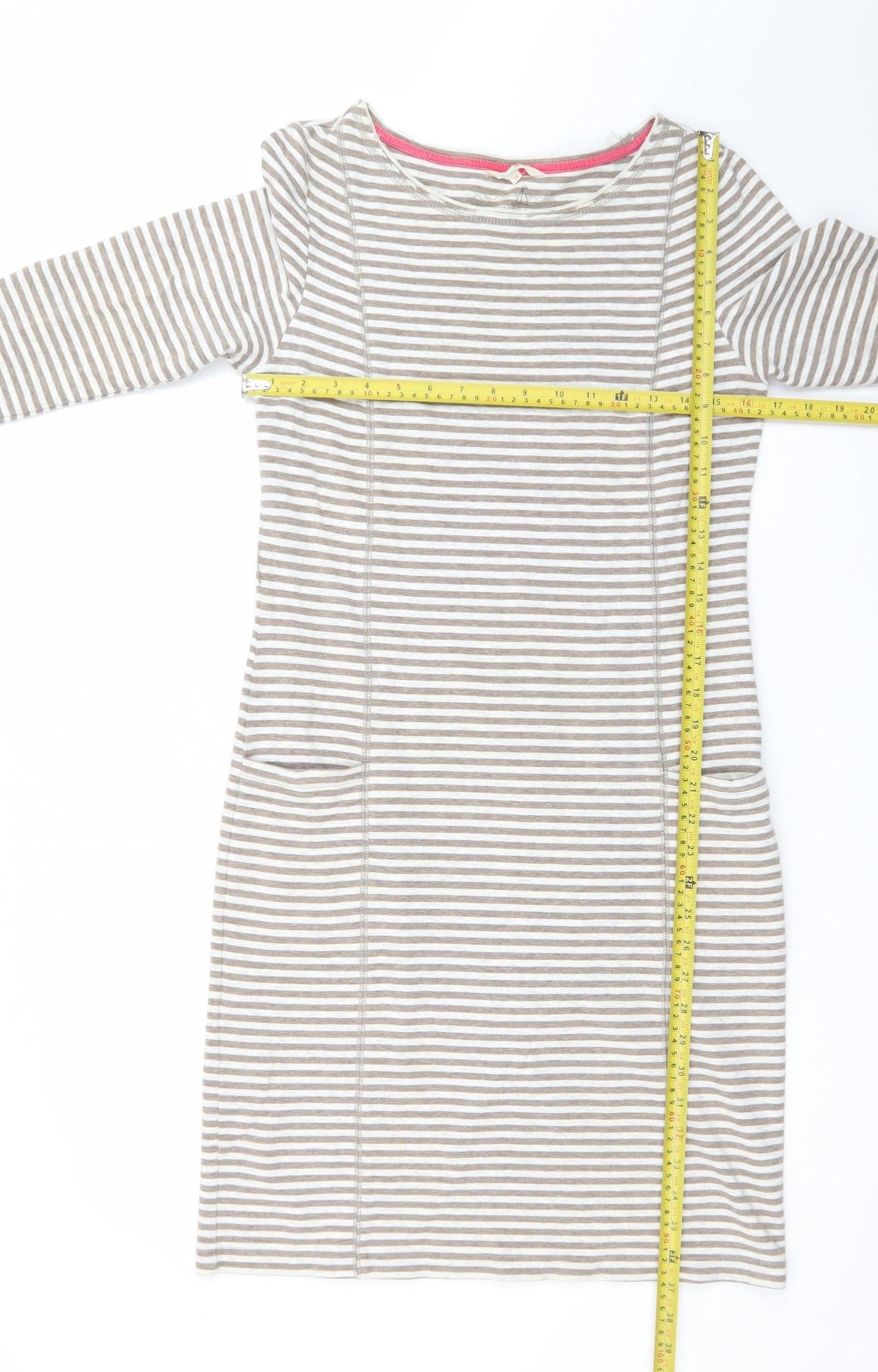 White Stuff Women Grey Striped Shift Dress Size 10 Cotton Stretch
