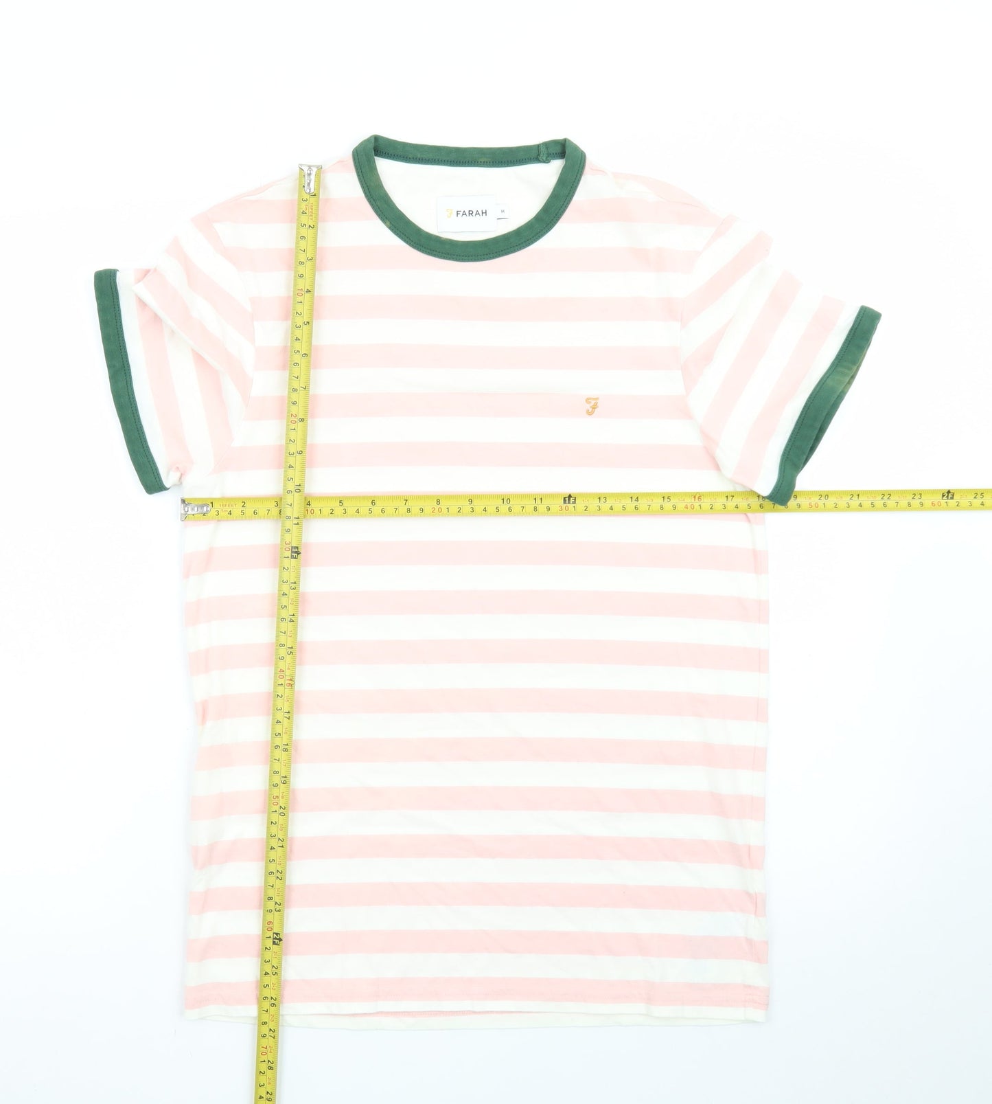 Farah Men's Pink Striped Crew Neck Regular Fit Cotton T-Shirt M