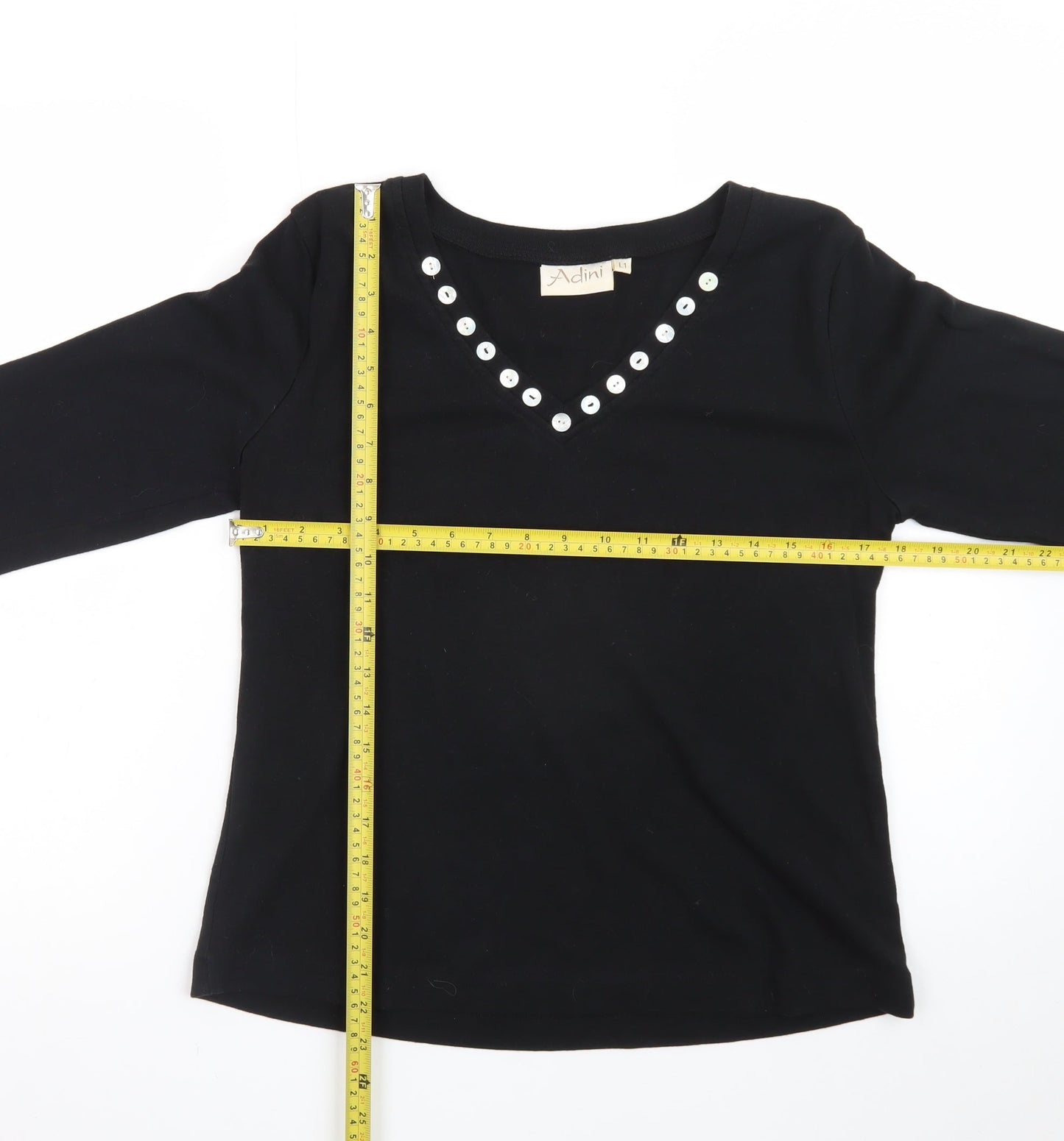 Adini Women’s Black Cotton V-Neck Pullover Jumper L