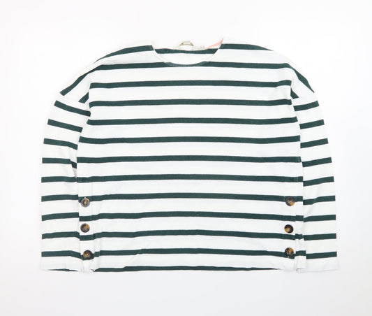Boden Women’s White & Navy Striped Button Pullover Sweatshirt UK 12