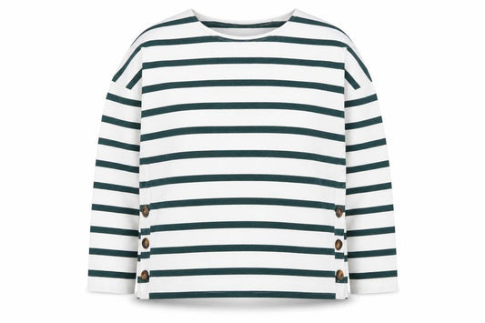 Boden Women’s White & Navy Striped Button Pullover Sweatshirt UK 12