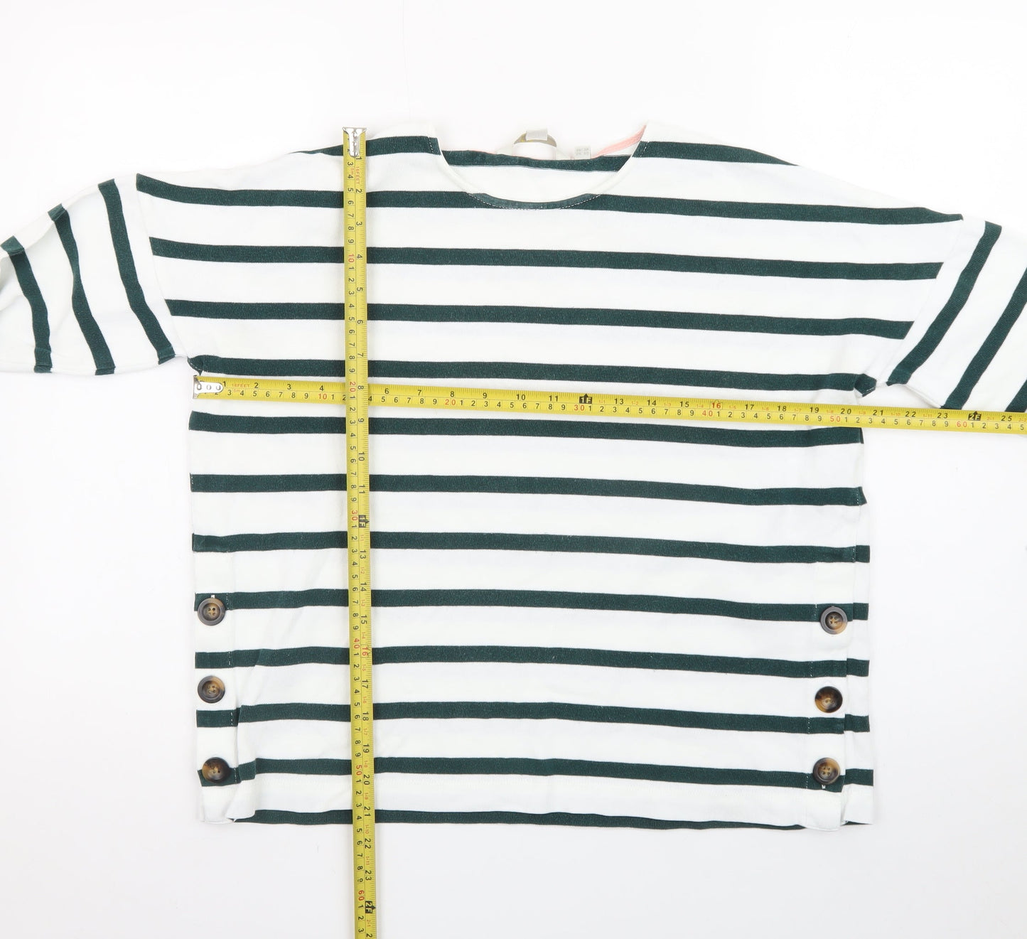 Boden Women’s White & Navy Striped Button Pullover Sweatshirt UK 12