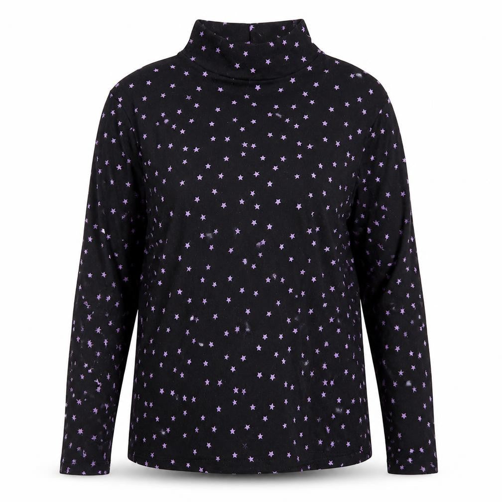 Marks & Spencer Womens Black Star Print Cotton Roll Neck Top Size 14