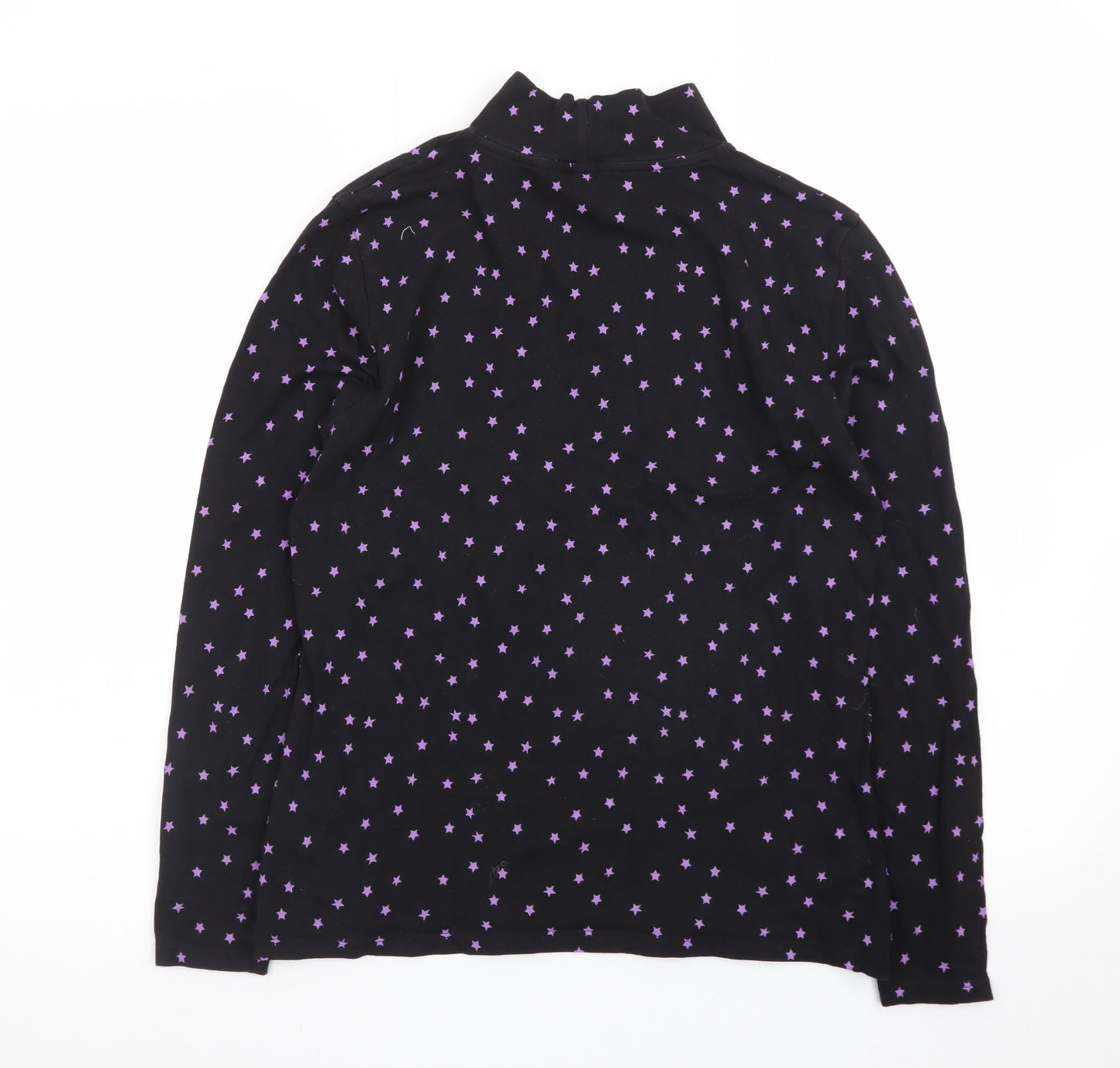 Marks and Spencer Womens Black Star Print Cotton Roll Neck Top Size 14