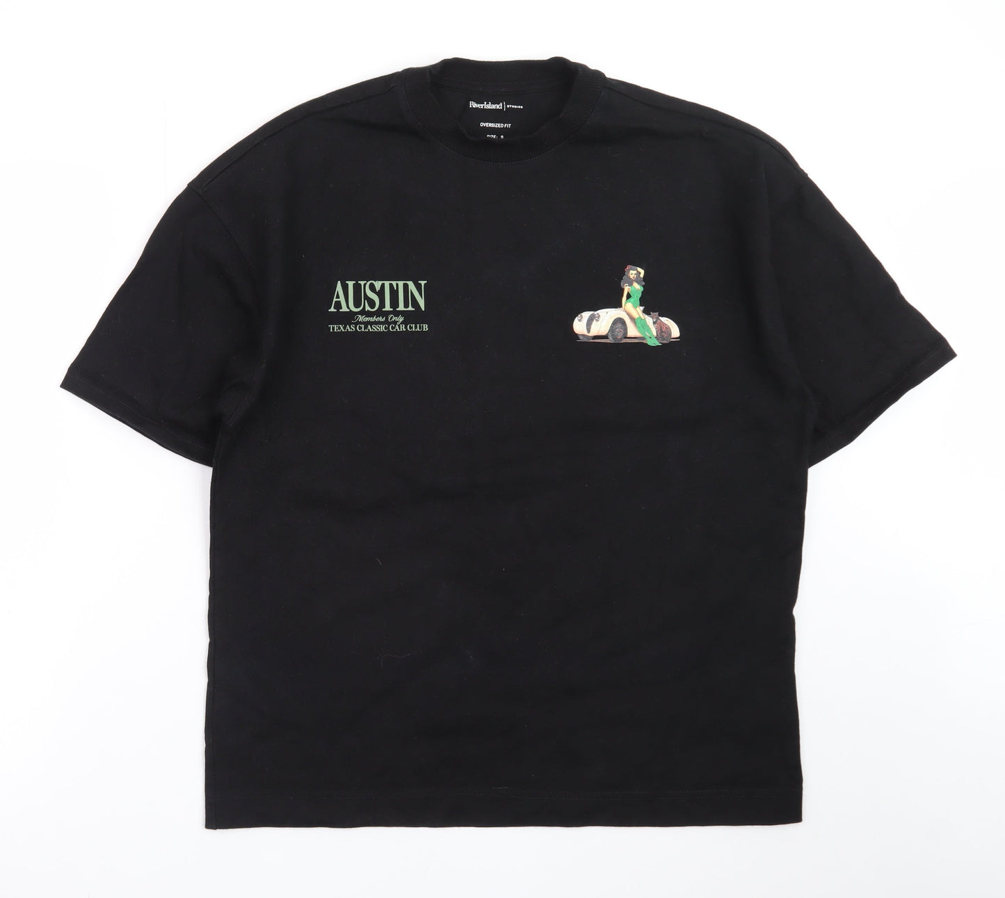 River Island Men's Black Austin Texas Car Club Oversized T-Shirt Size S