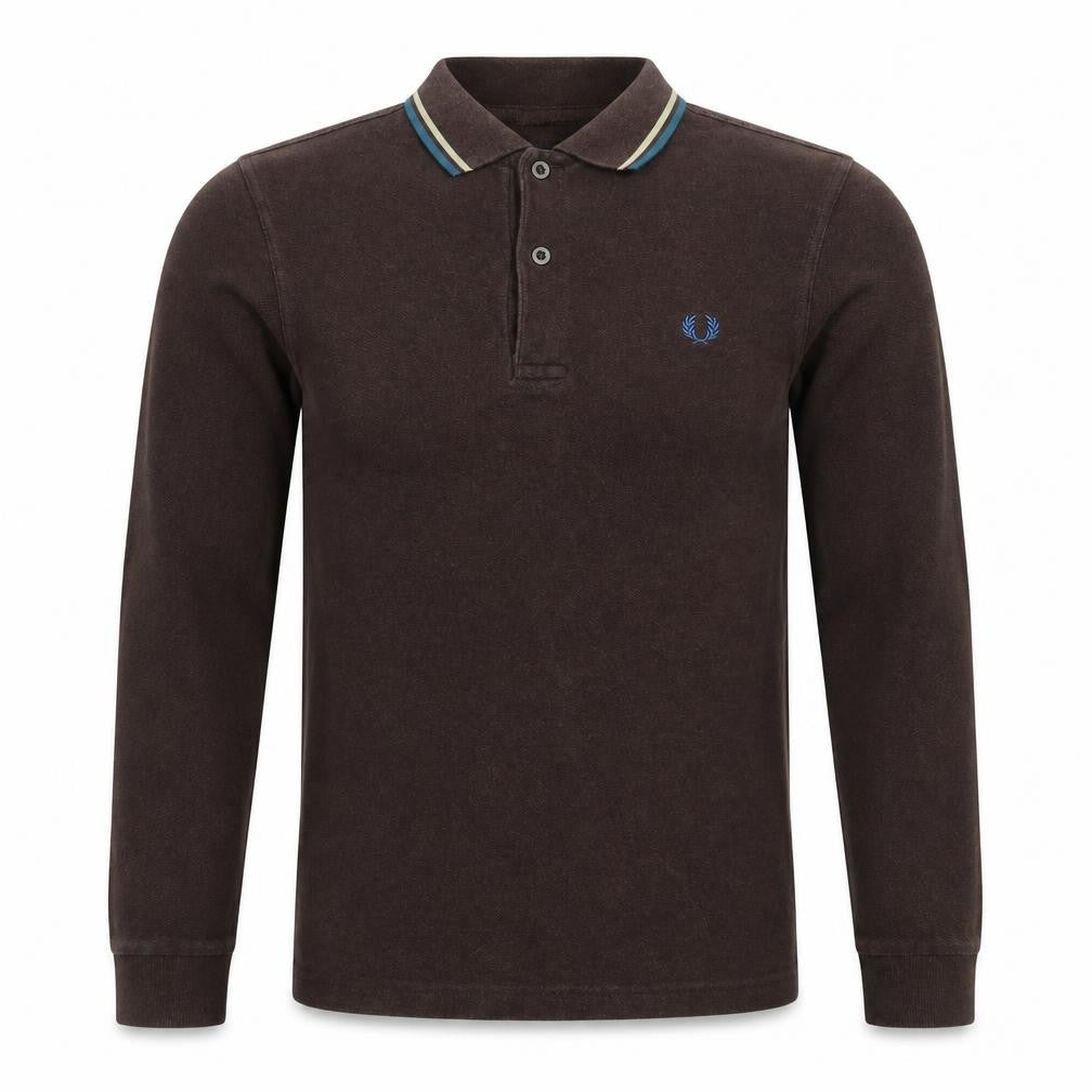 Fred Perry Men's Brown Long Sleeve Slim Fit Polo Shirt XS