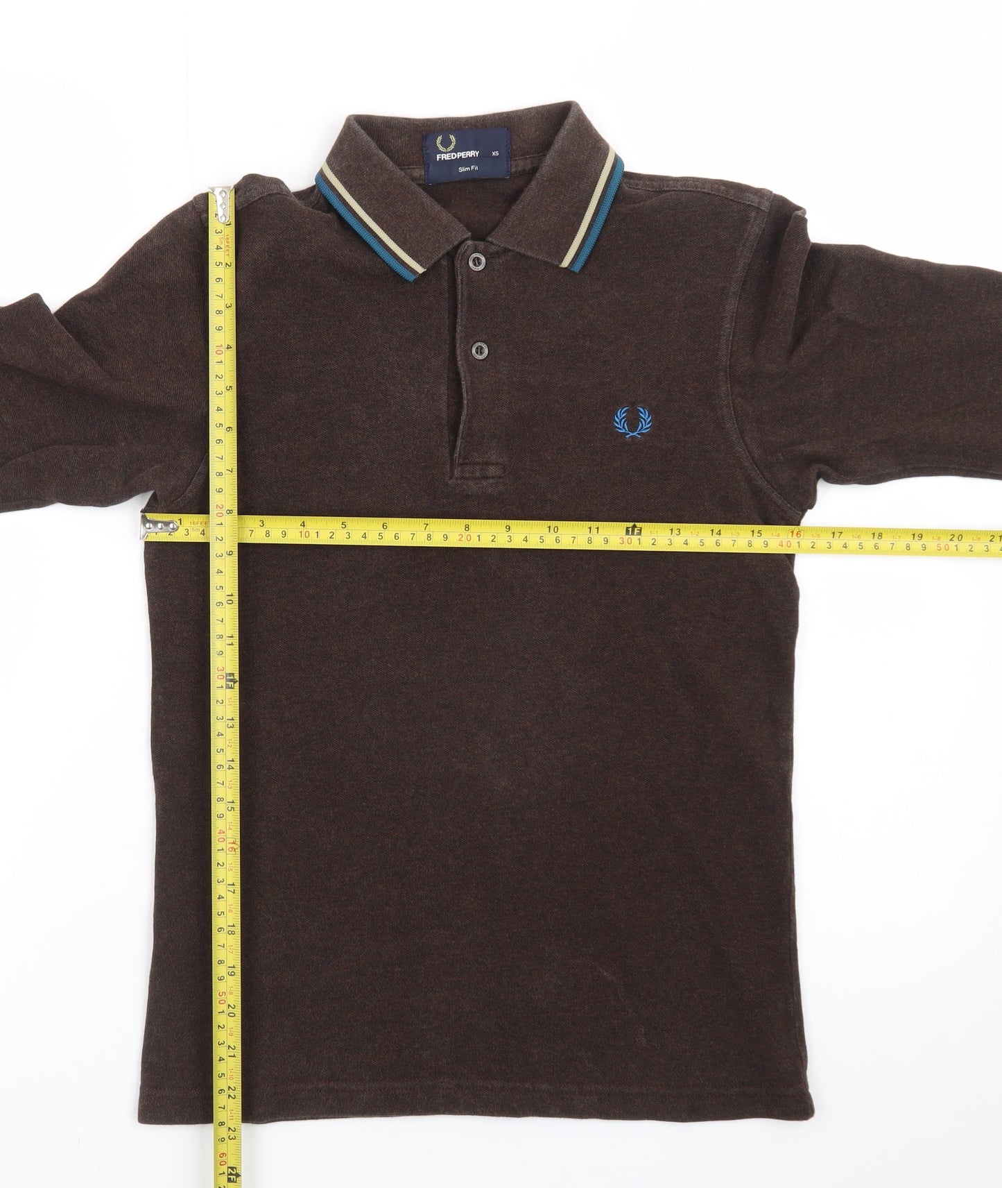 Fred Perry Men's Brown Long Sleeve Slim Fit Polo Shirt XS
