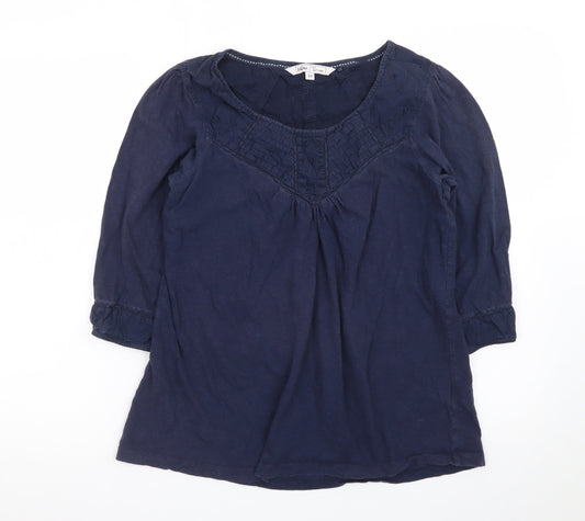 Fat Face Women's Blue Cotton Tunic Blouse Size 12 3/4 Sleeve