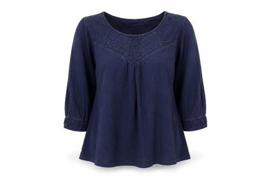 FatFace Women's Blue Cotton Tunic Blouse Size 12 3/4 Sleeve