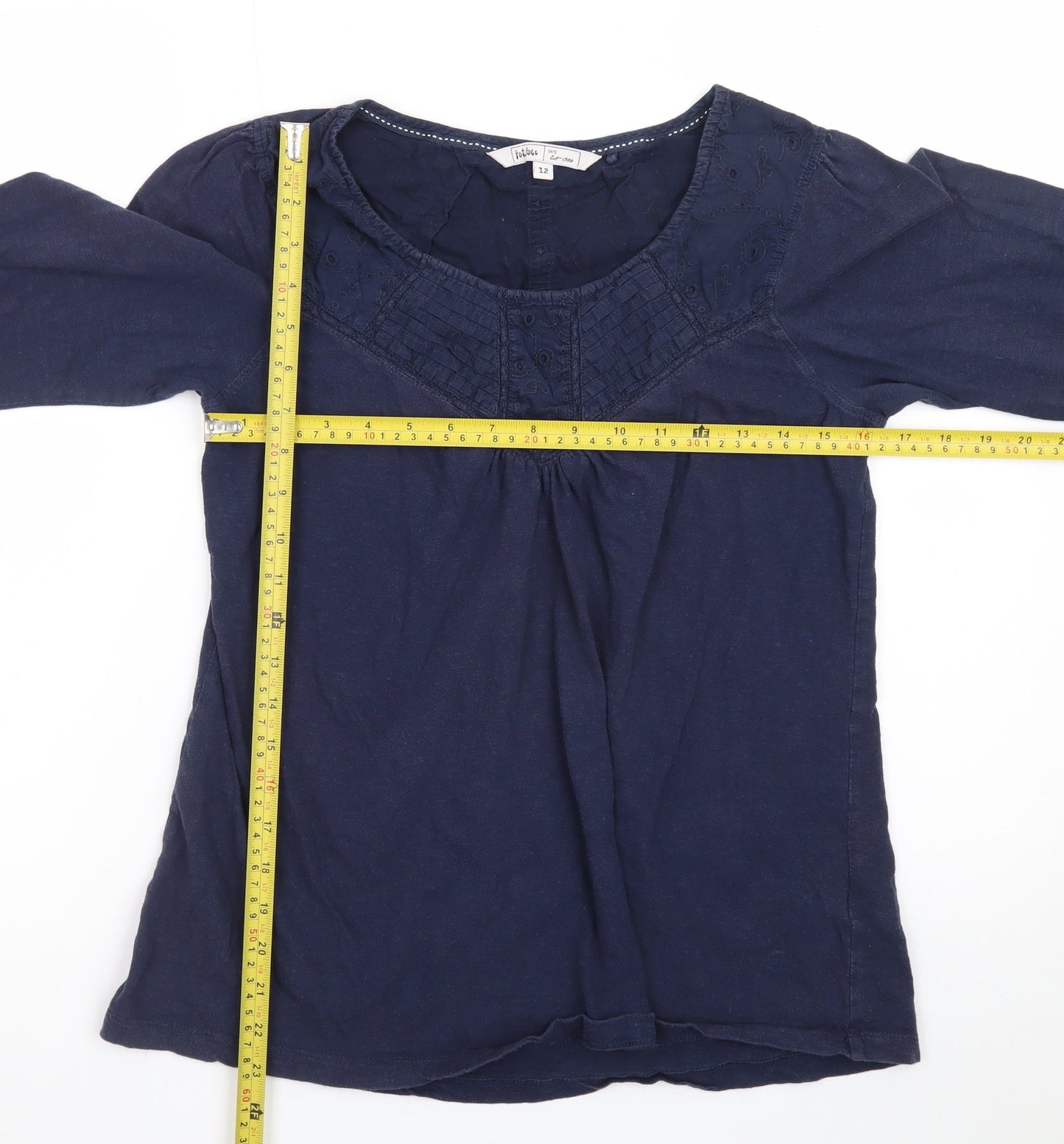 Fat Face Women's Blue Cotton Tunic Blouse Size 12 3/4 Sleeve