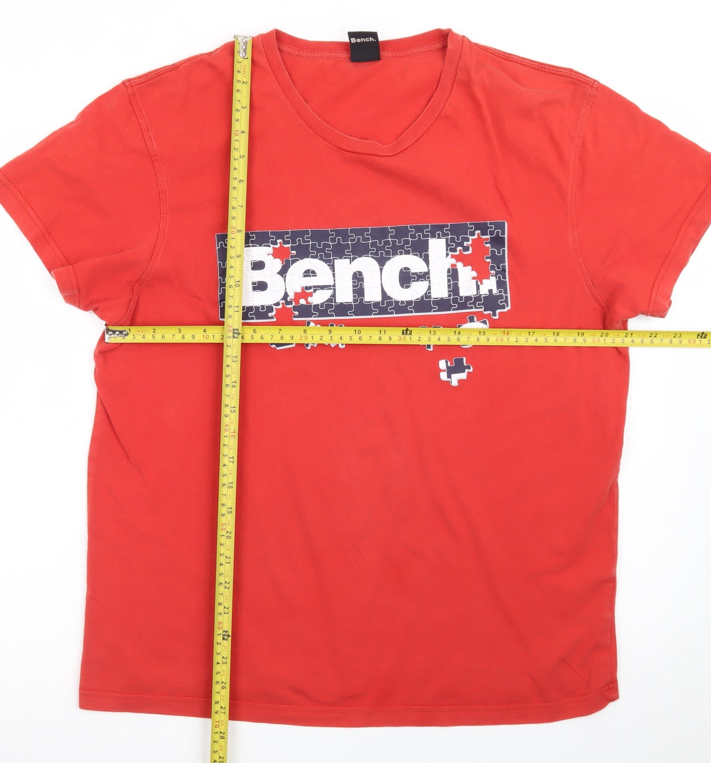 Bench Men's Red XL Graphic Puzzle Logo Cotton T-Shirt