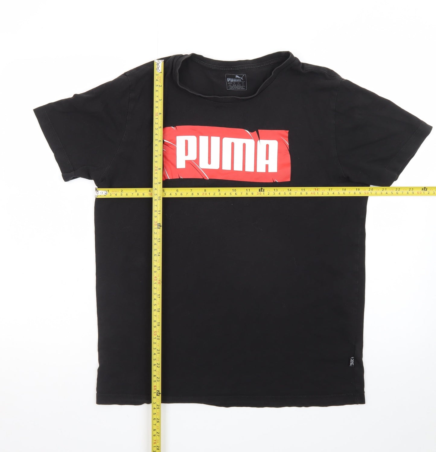 Puma Men's Black Logo Short Sleeve Cotton T-Shirt Size M