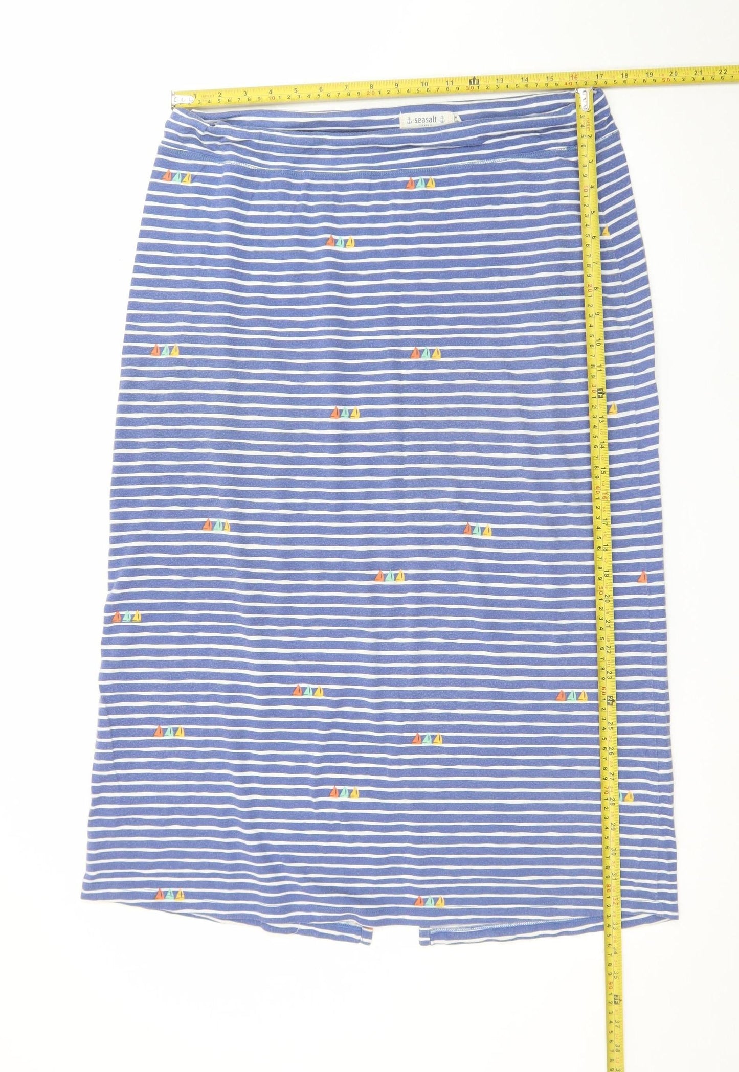 Seasalt Cornwall Women Blue Striped Cotton Stretch Skirt Size 14