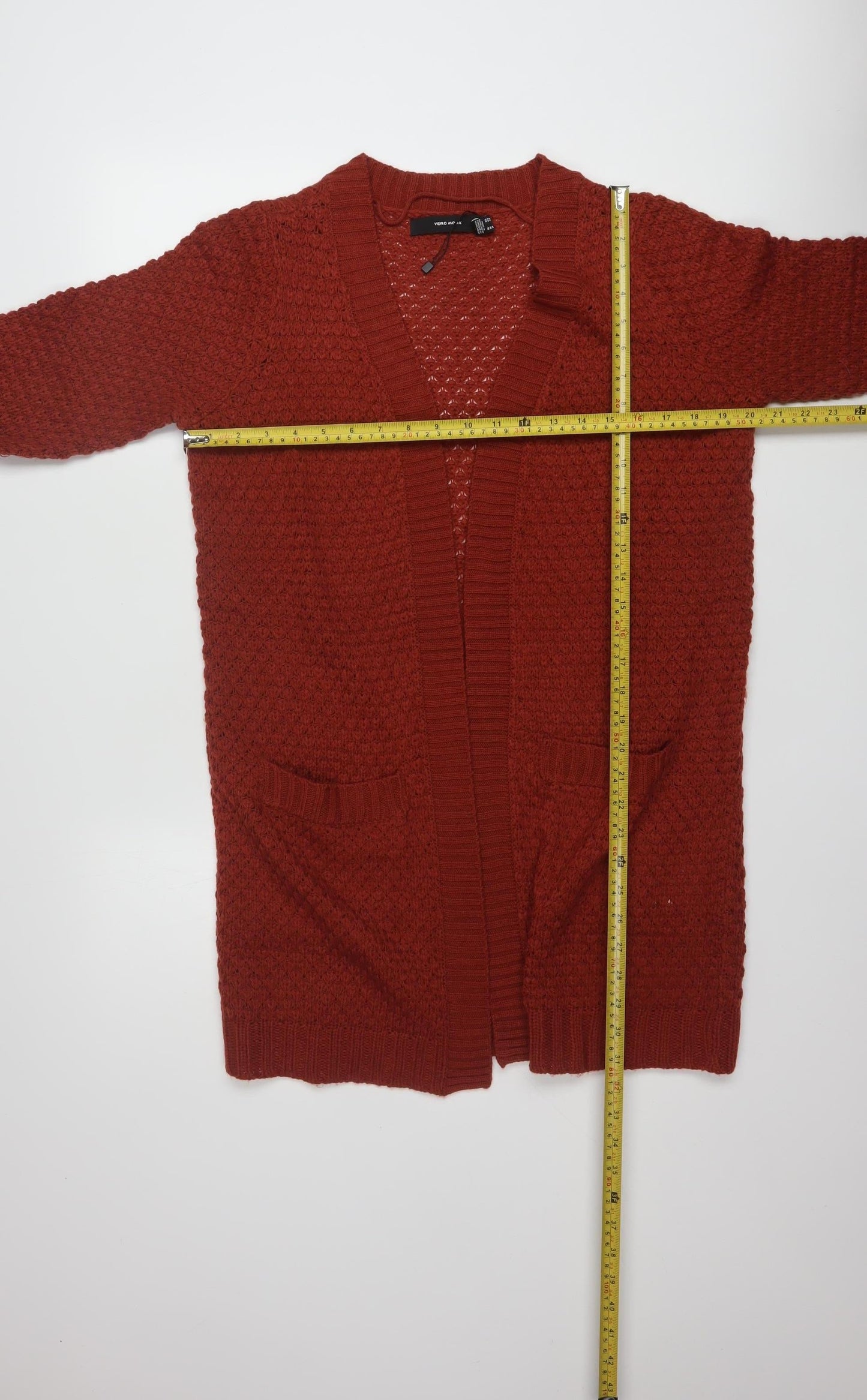 Vero Moda Women’s Red Knit Open Front Cardigan Size M Long Sleeve