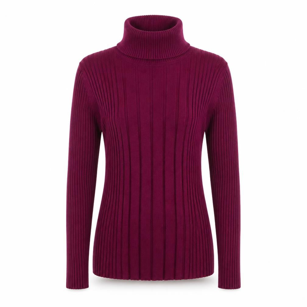 Carolyn Taylor Womens Purple Roll Neck Rib Knit Jumper M