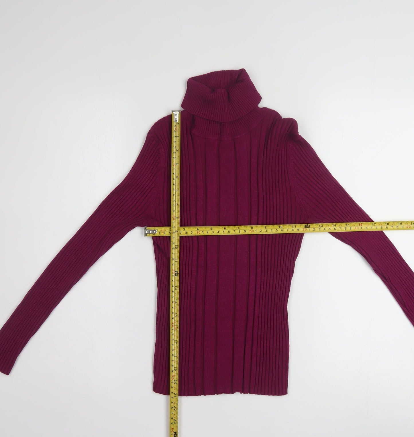 Carolyn Taylor Womens Purple Roll Neck Rib Knit Jumper M