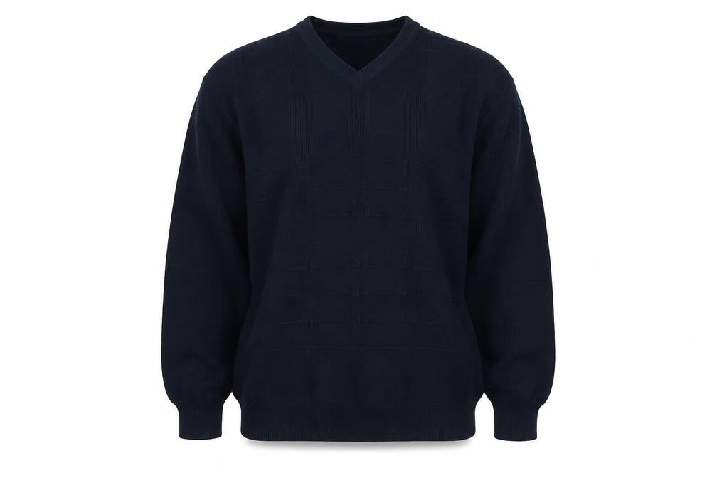 John Henry Men's Blue Cotton V-Neck Jumper Size L