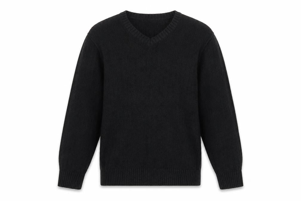 Lands' End Men's Black Cotton V-Neck Cable-Knit Jumper Size L