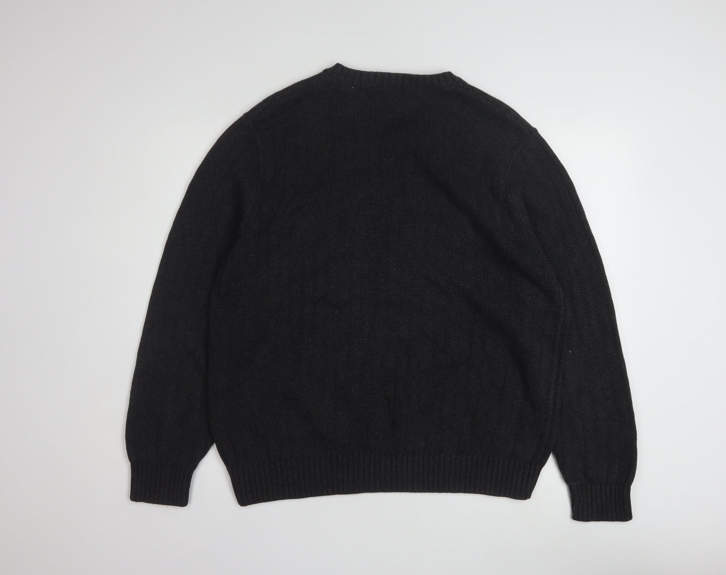Lands' End Men's Black Cotton V-Neck Cable-Knit Jumper Size L