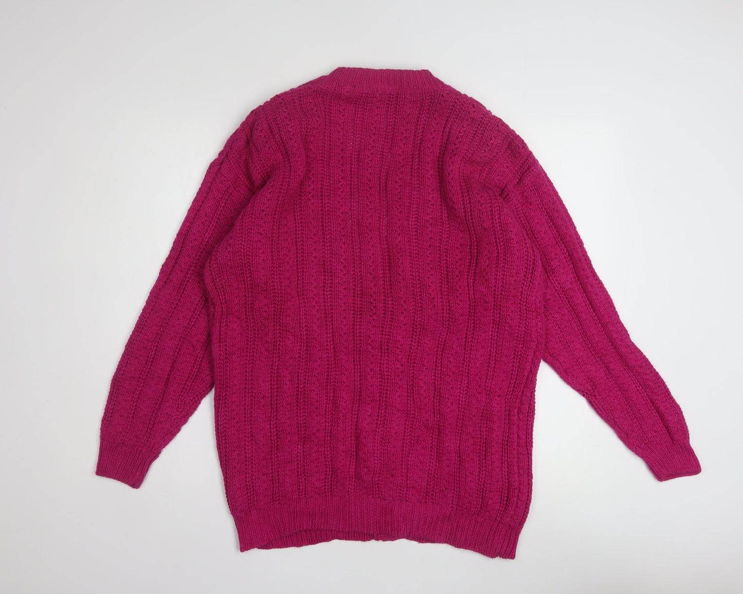 Best American Women’s Pink Chunky Knit Cardigan Size S V-Neck Ramie Cotton