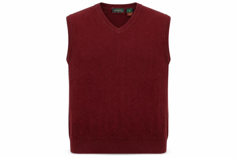 Saddlebred Men Red Cotton Knit V-Neck Sleeveless Vest L