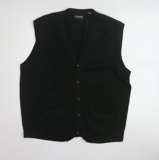 Chaps Men's Black Cotton V-Neck Sleeveless Vest Jumper L