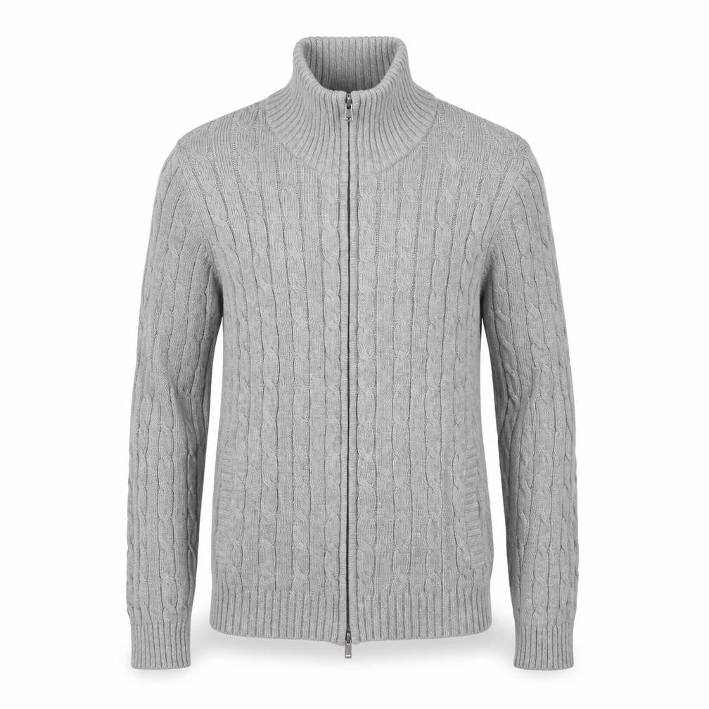 Anne Klein Sport Unisex Grey Cable-Knit Cotton Full Zip Jumper S
