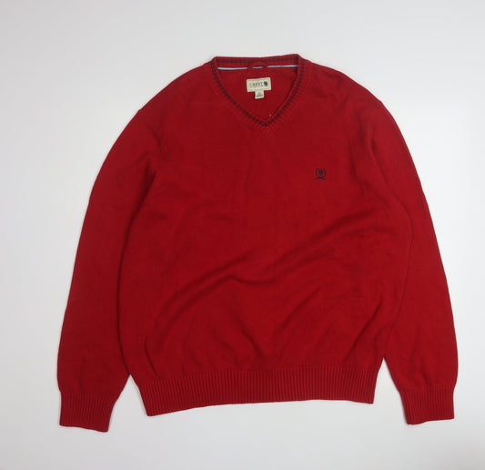 Tommy Hilfiger Men's Red Cotton V-Neck Pullover Jumper XL