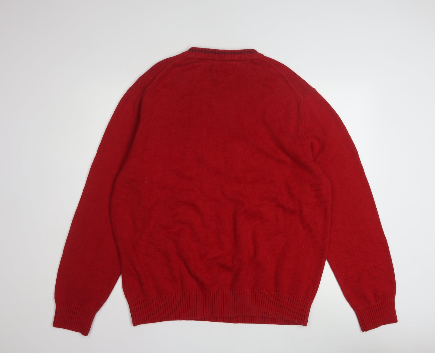Tommy Hilfiger Men's Red Cotton V-Neck Pullover Jumper XL