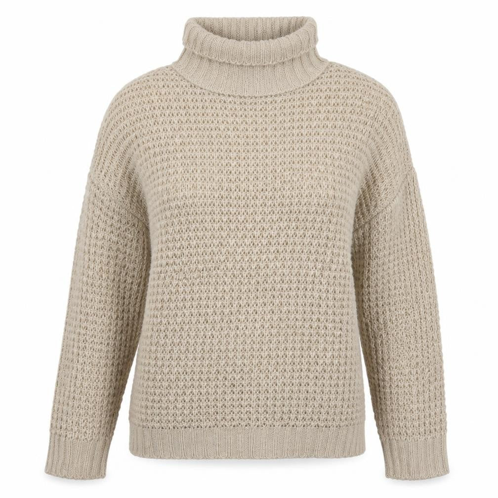 Boohoo Women Beige Roll Neck Chunky Knit Pullover Jumper L