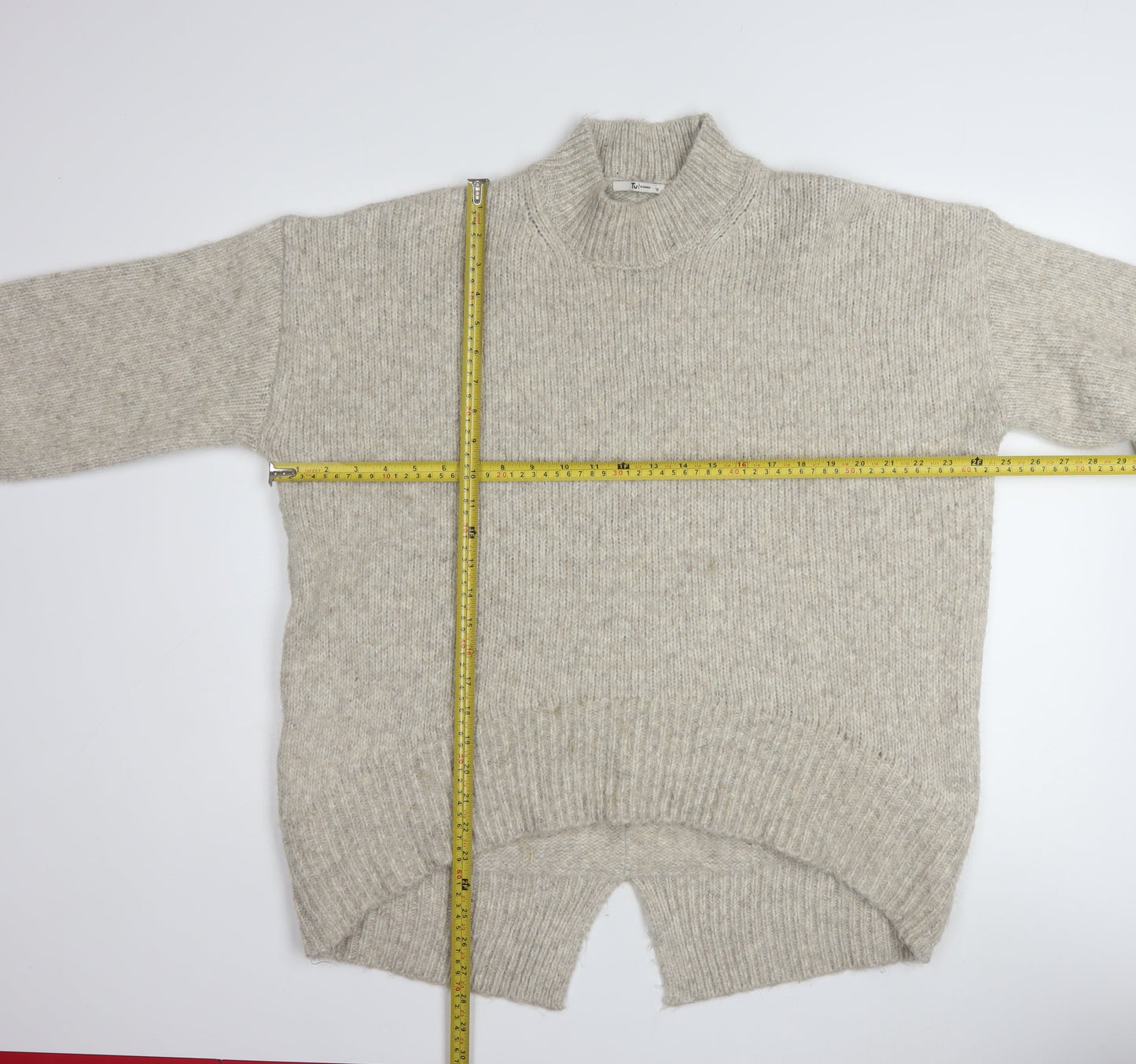 Tu Women Beige Mock Neck Chunky-Knit Jumper Size 18