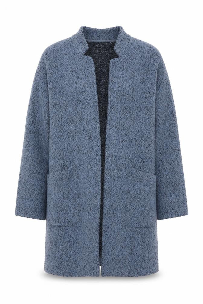 Tu Women’s Blue Polyester Coatigan L Open Front Mid-Length Casual
