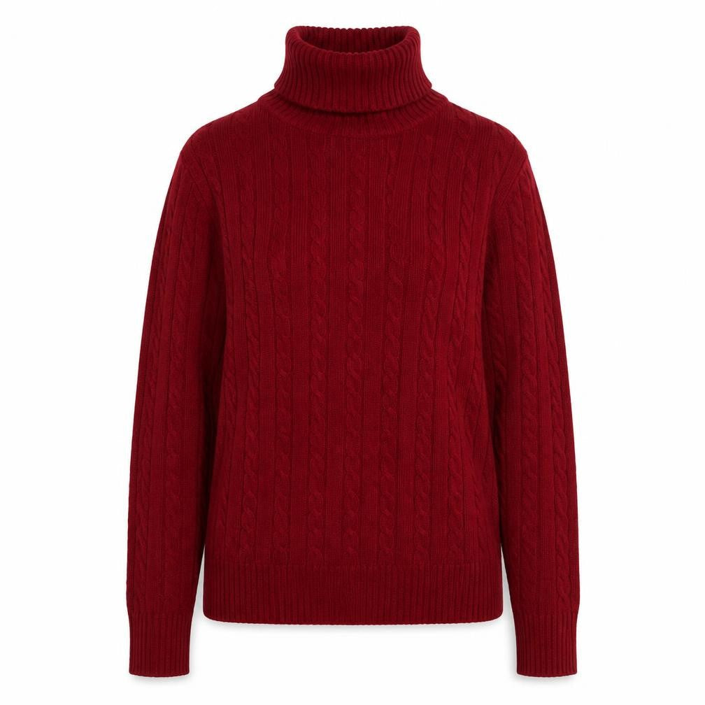 Eddie Bauer Womens Red Roll Neck Cable-Knit Jumper Size L