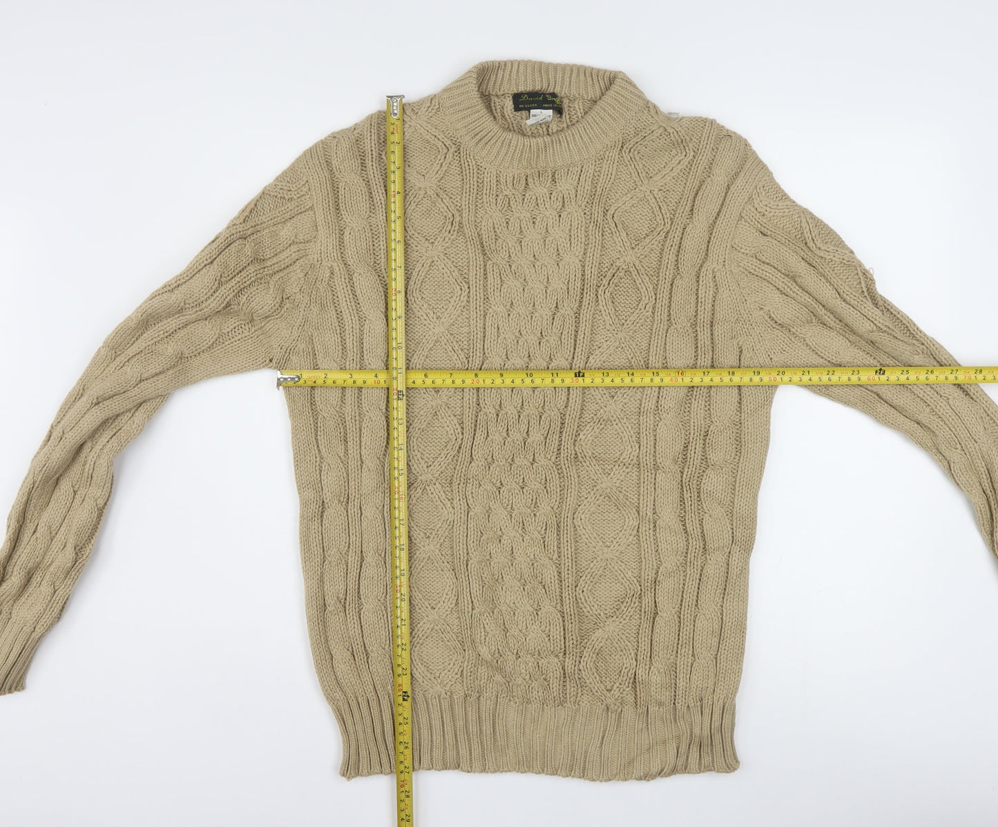 David Gregory Men's Beige Cable Knit Acrylic Jumper L