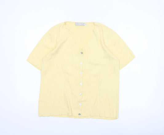 Gaddy Sport Women Yellow Cotton Short Sleeve V-Neck Cardigan M