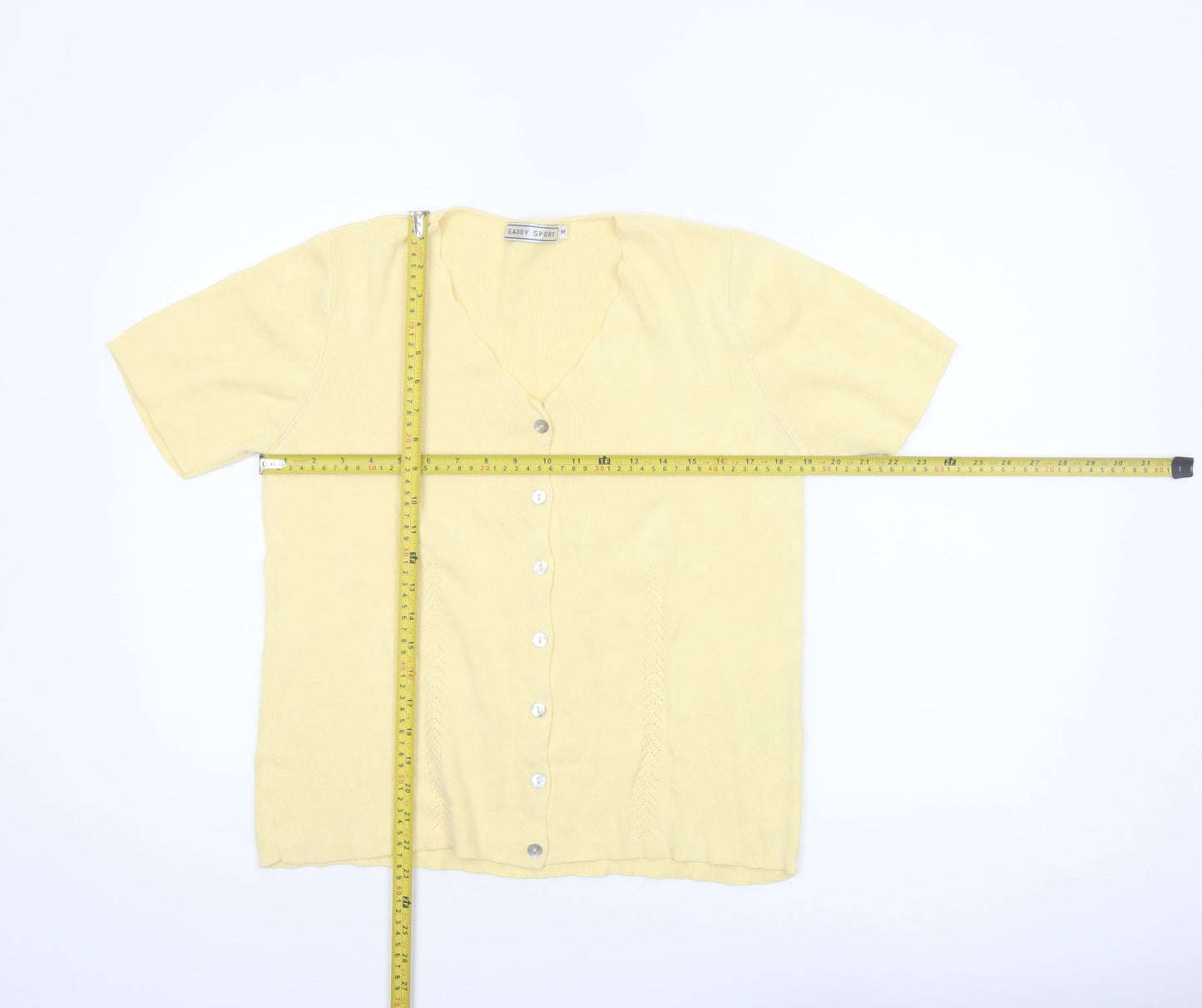 Gaddy Sport Women Yellow Cotton Short Sleeve V-Neck Cardigan M