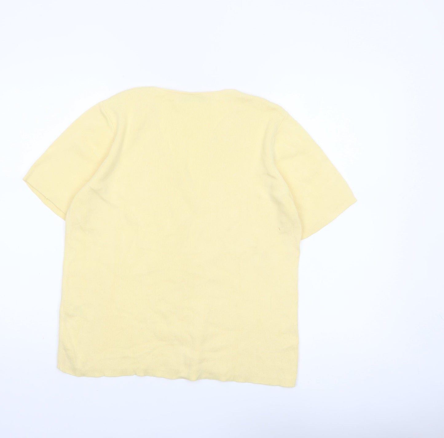 Gaddy Sport Women Yellow Cotton Short Sleeve V-Neck Cardigan M