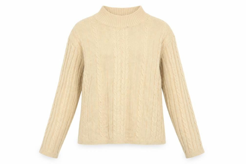 Charter Club Women's Beige Cotton Cable Knit Mock Neck Jumper M