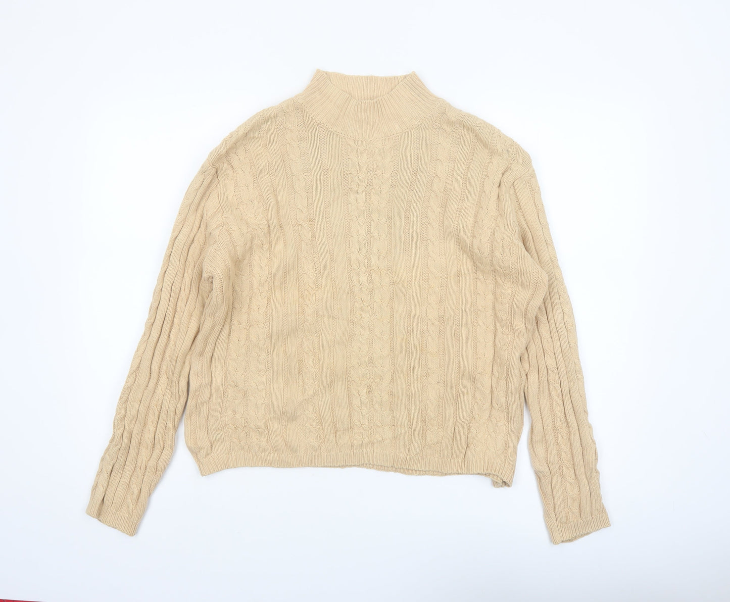 Charter Club Women's Beige Cotton Cable Knit Mock Neck Jumper M