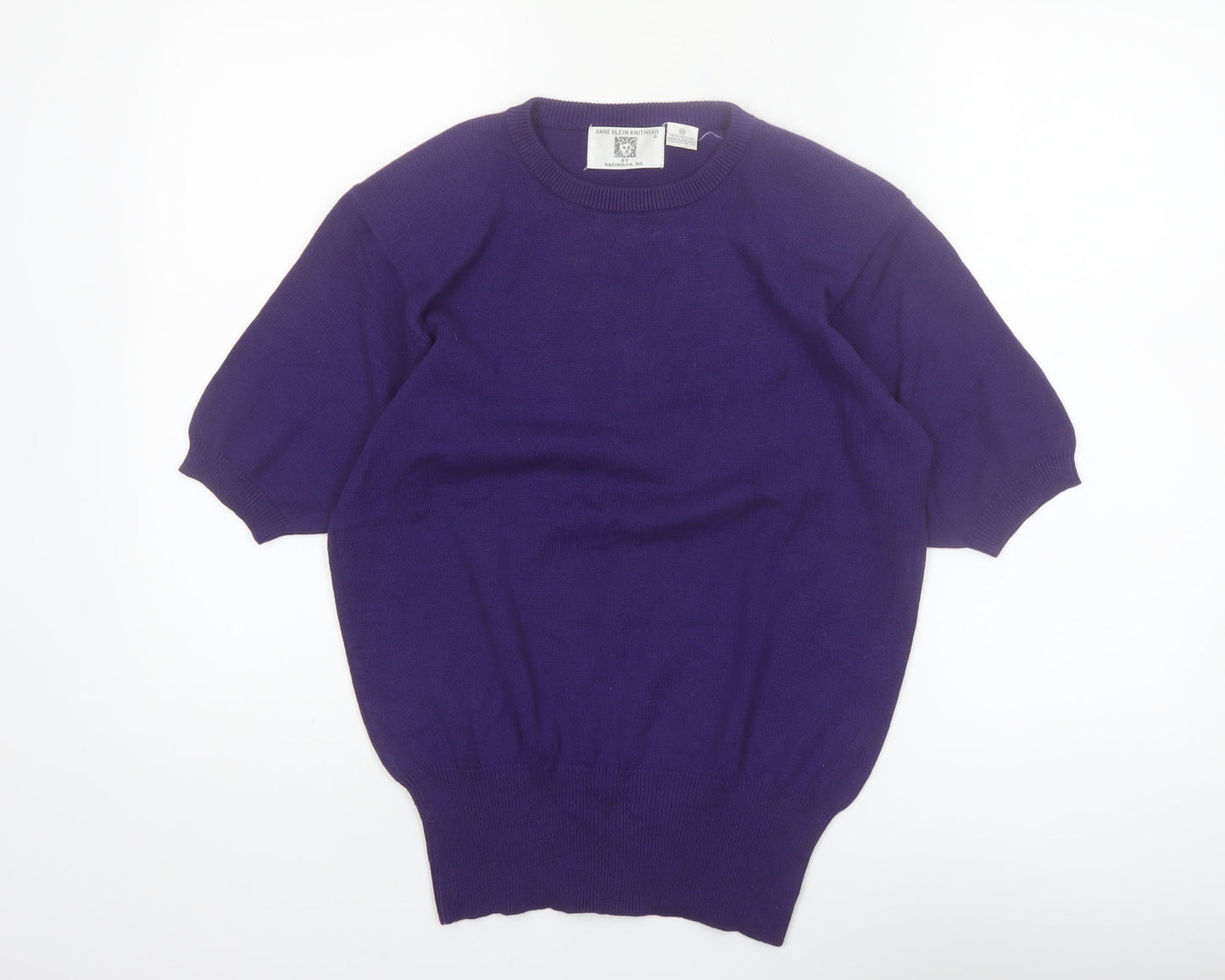 Anne Klein Knitwear Women’s Purple Cotton Short Sleeve Jumper M