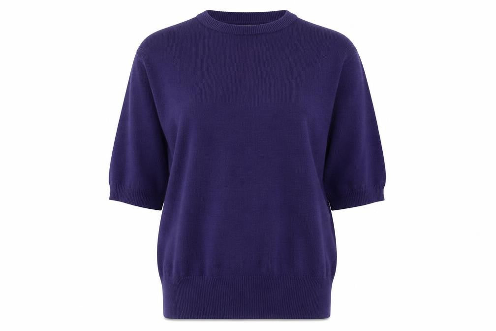Anne Klein Knitwear Women’s Purple Cotton Short Sleeve Jumper M