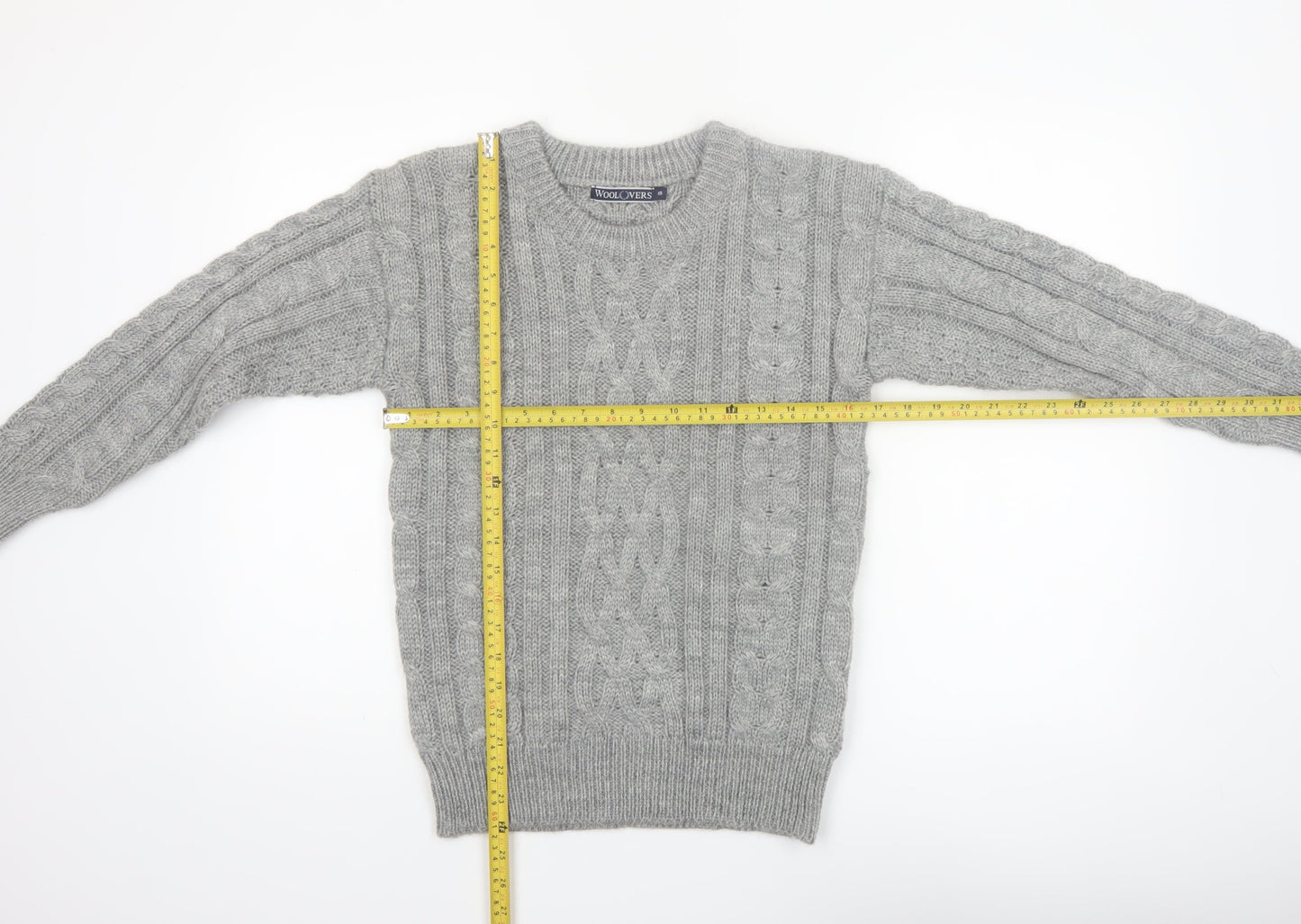 WoolOvers Women's Grey Cable-Knit Wool Jumper XS Classic Warm Winter
