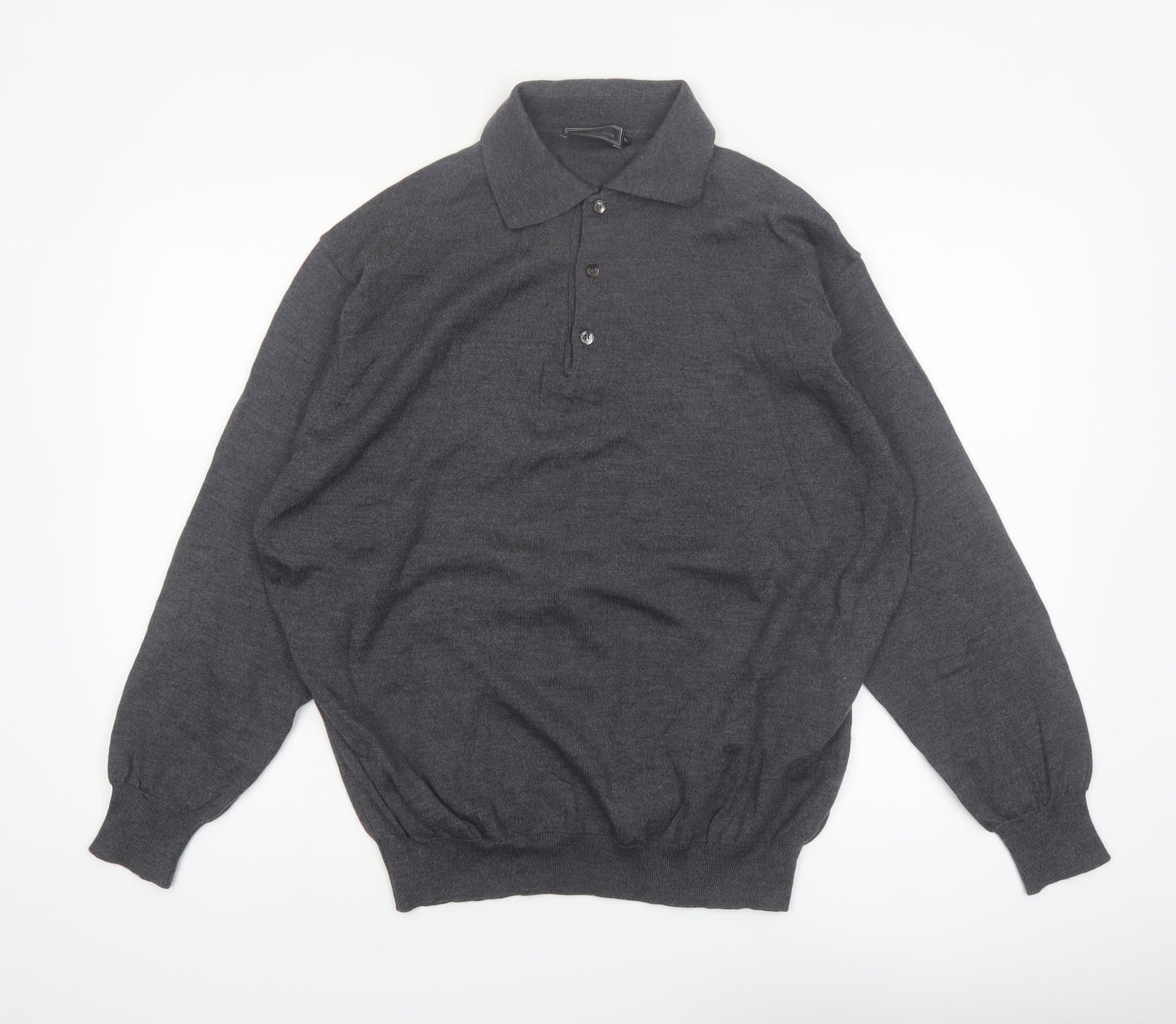 Daniel Hechter Men’s Grey Wool Collared Henley Jumper Size L