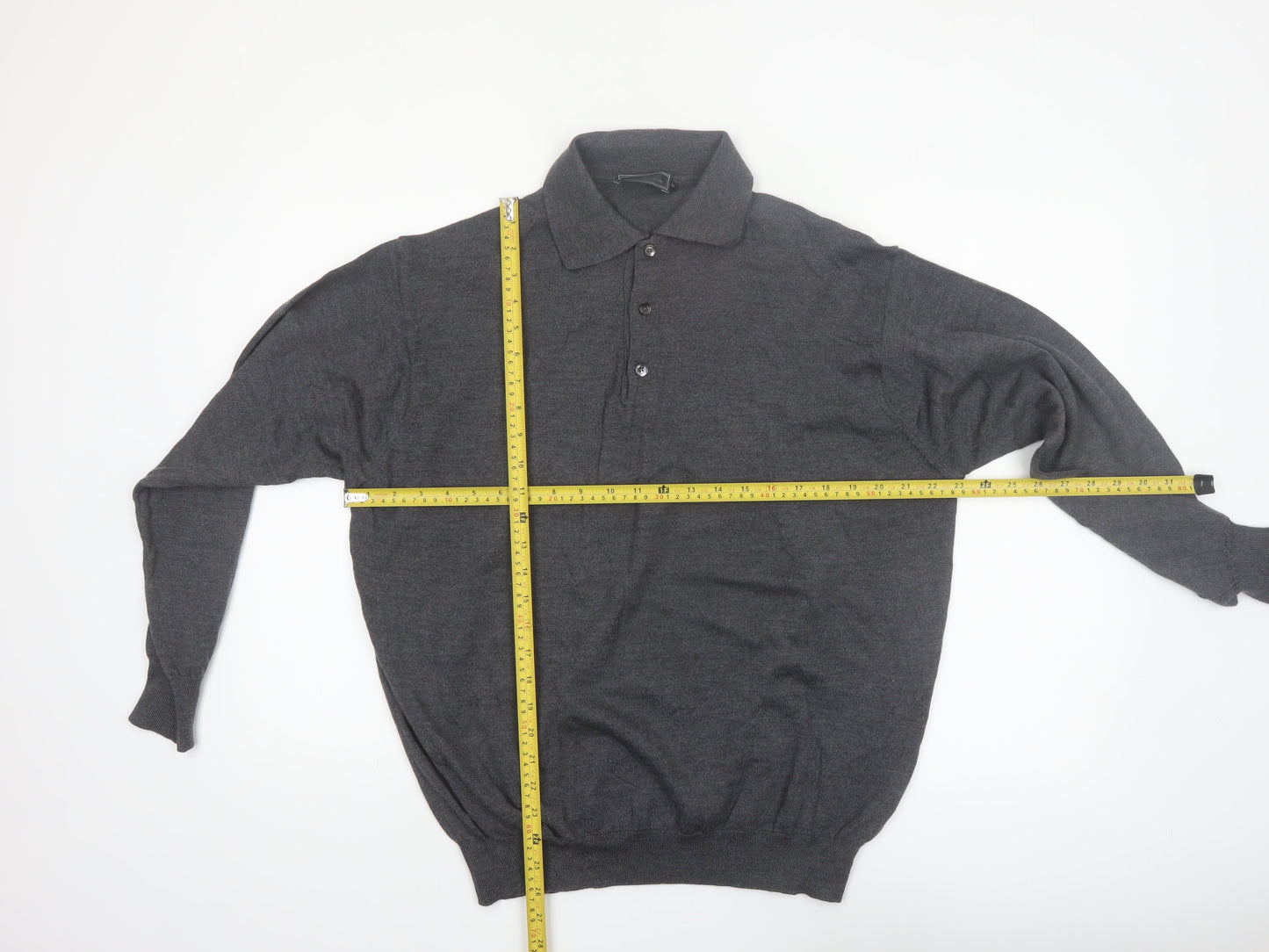 Daniel Hechter Men’s Grey Wool Collared Henley Jumper Size L