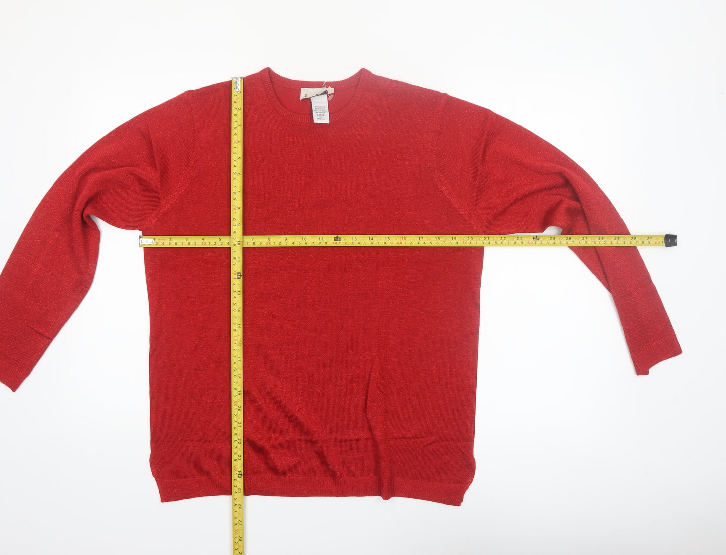 LEA Apparel Womens Red Crew Neck Long Sleeve Pullover Jumper L