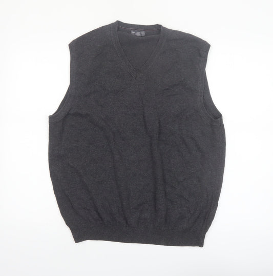 Van Heusen Men's Grey Cotton Knit V-Neck Sleeveless Vest L