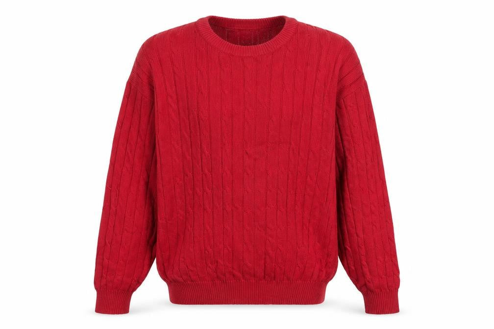 Olde English Lane Men's Red Cotton Cable-Knit Jumper M