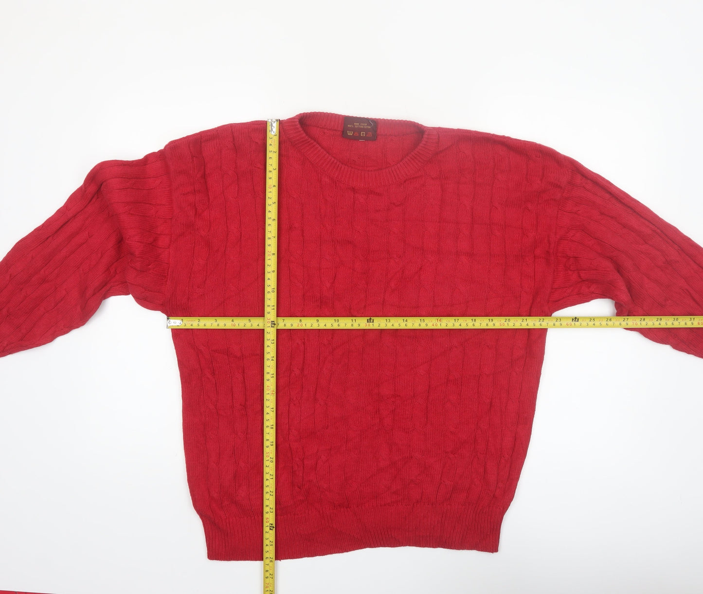 Olde English Lane Men's Red Cotton Cable-Knit Jumper M