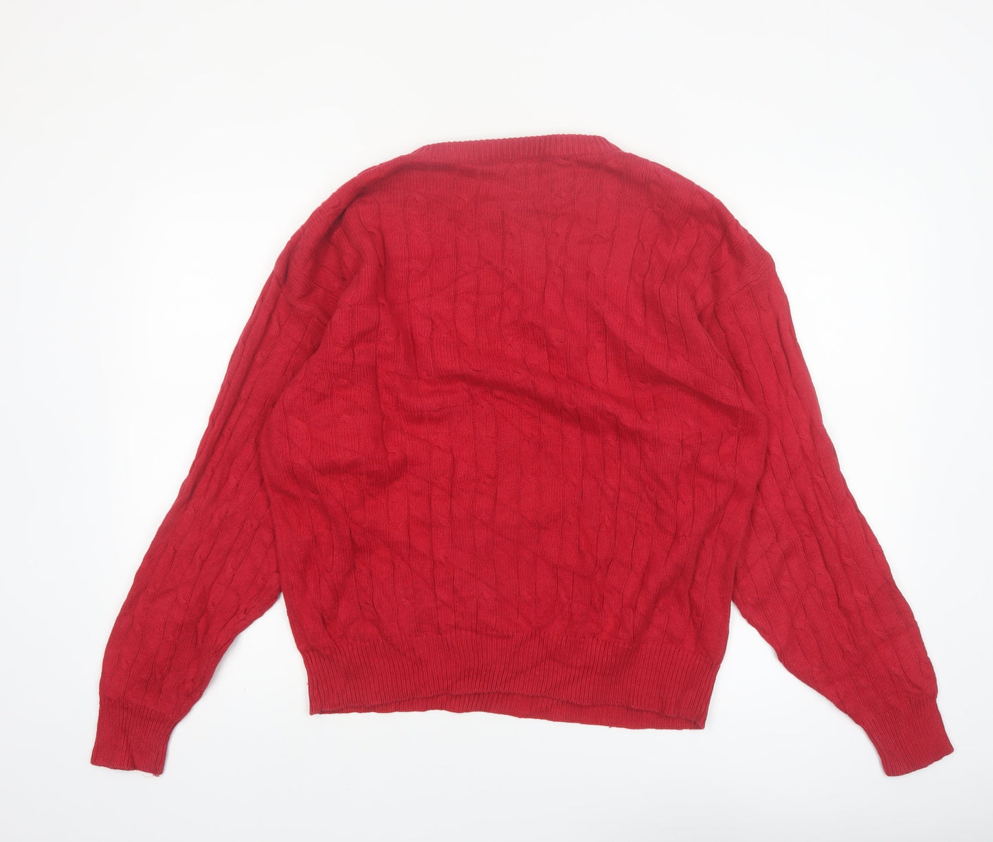 Olde English Lane Men's Red Cotton Cable-Knit Jumper M