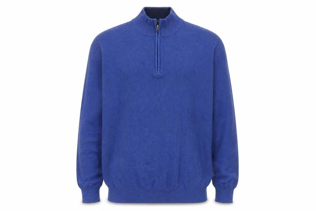 Vedoneire Mens Blue Cotton Half Zip Jumper L High Neck Classic